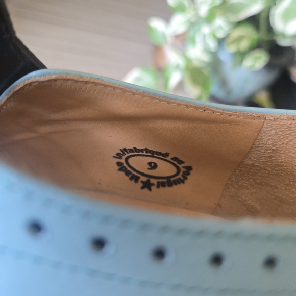 John Fluevog Bellevue Mollie Johnson Lace Up Aqua and Black Heels - Picture 7 of 7